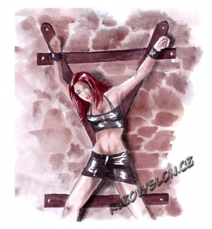 dívka uvázaná na kříži