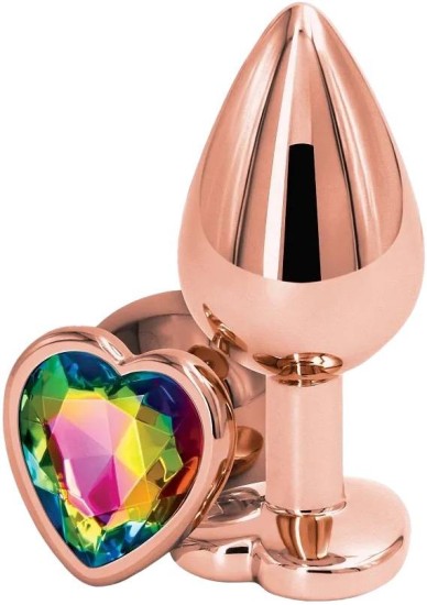 Anální kolík s diamantem Rose Gold Heart, střední
