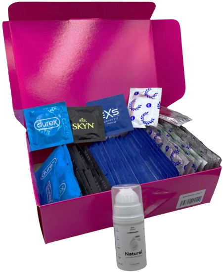 Sada klasických kondomů – Basic pack (72 ks) + SE natural lubrikační gel 15 ml + silikonová pouta Handcuffs