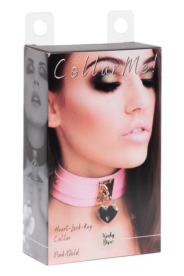 Kinky Diva srdcový zámek a klíčový obojek růžový/zlatý