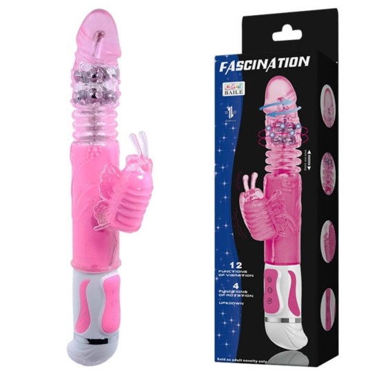 Rotační vibrátor Fascination s králičím stimulátorem, růžový