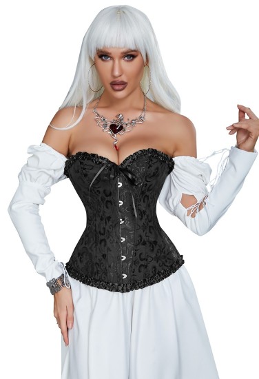 12 Pieces Soft Steel Bones Black Sexy Jacquard Palace Style Corset M