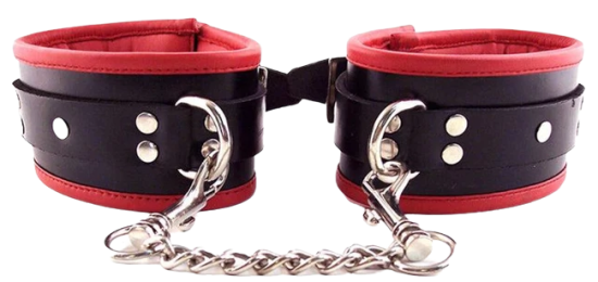 ROUGE Leather Padded Ankle Cuffs Black on Red
