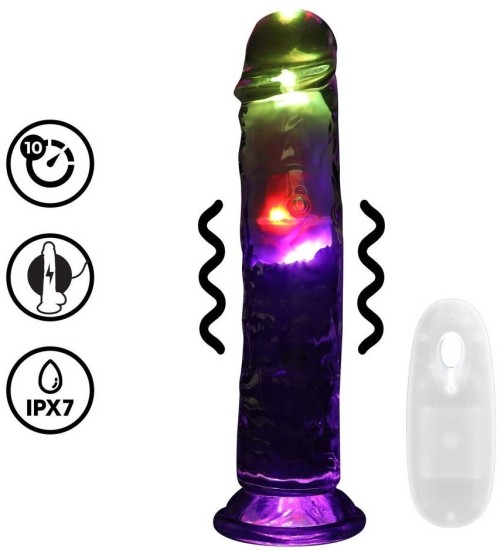 RealRock by Shots LED Vibrating Straight Cock - 8 / 20 cm - Transparent