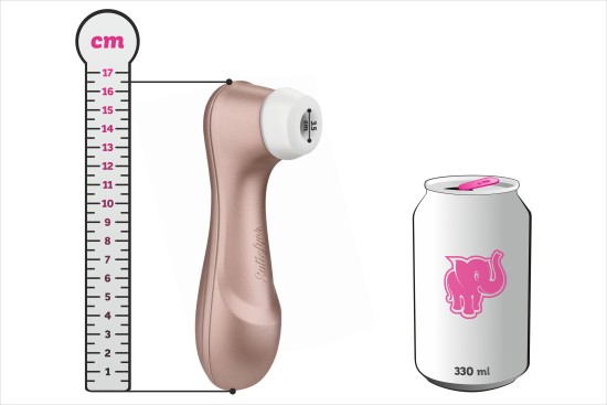 Satisfyer Pro 2 Next Generation podtlaková pomůcka, rozměry v porovnání s plechovkou