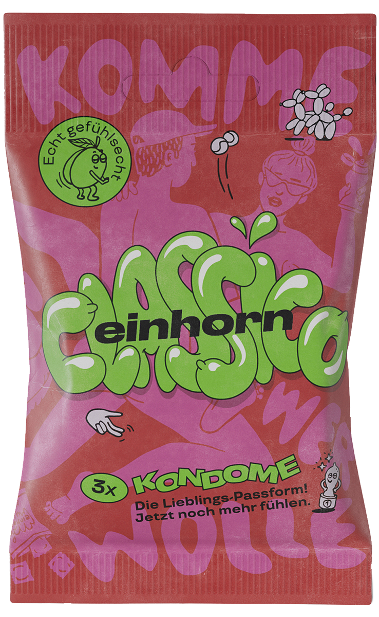 Einhorn Condoms: CLASSICO, vegan condoms in the chips bag