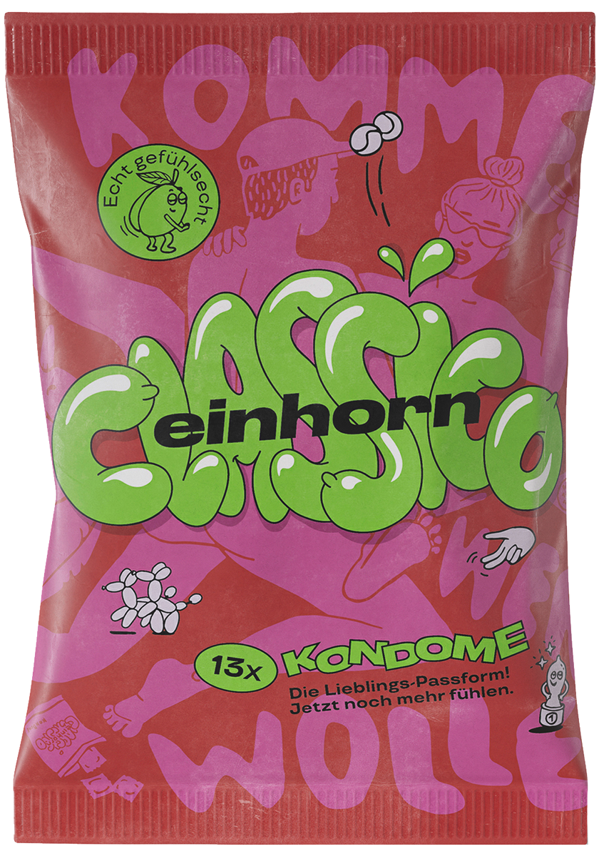 Einhorn Condoms: CLASSICO, vegan condoms in the chips bag