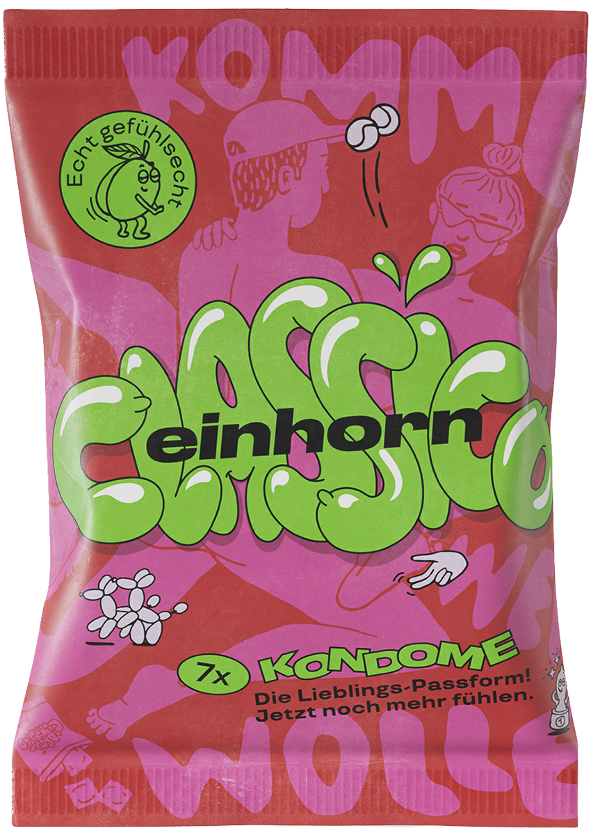 Einhorn Condoms: CLASSICO, 7 vegan condoms in the chips bag