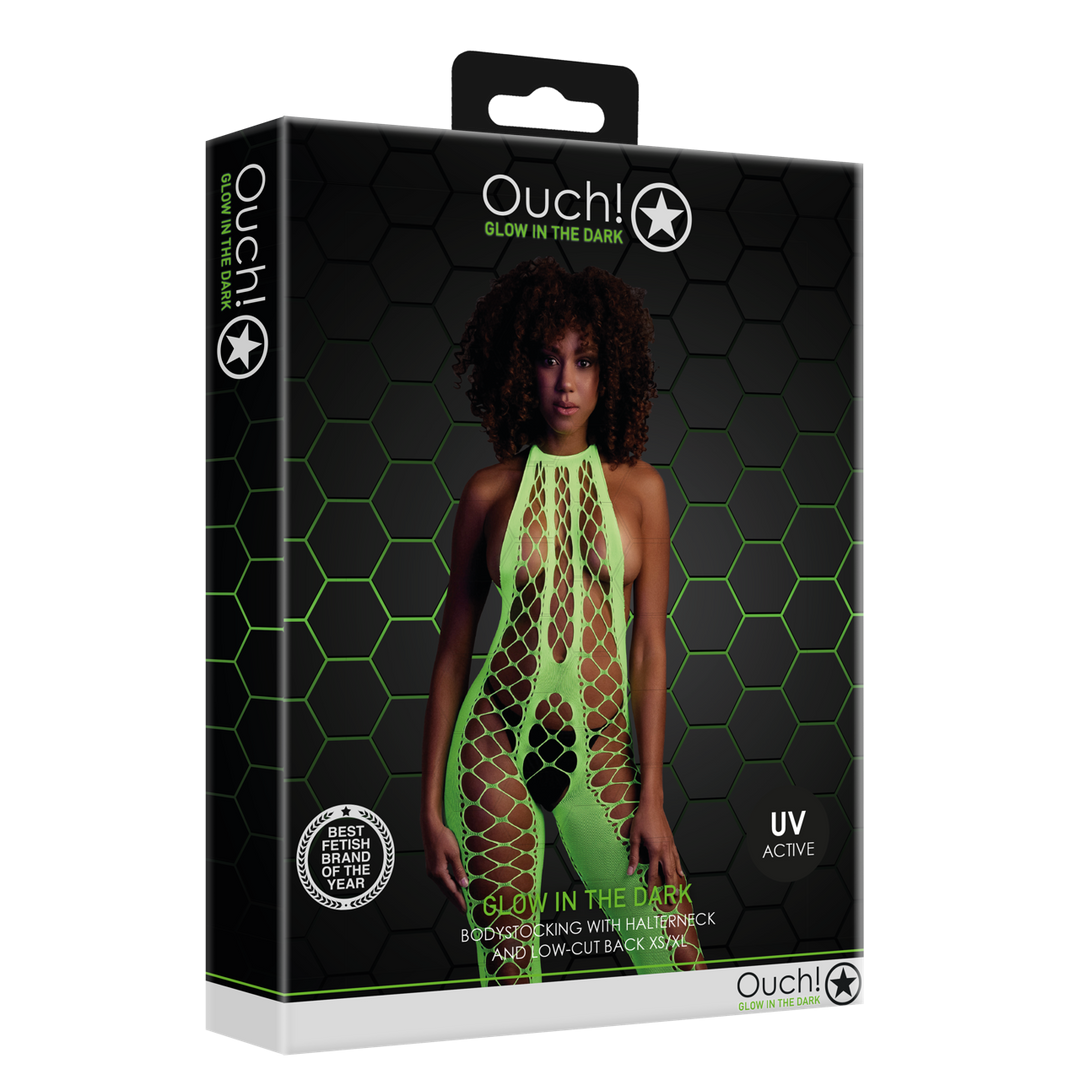 Bodystocking s vázacím límcem - Jedna velikost - Neonově Zelená