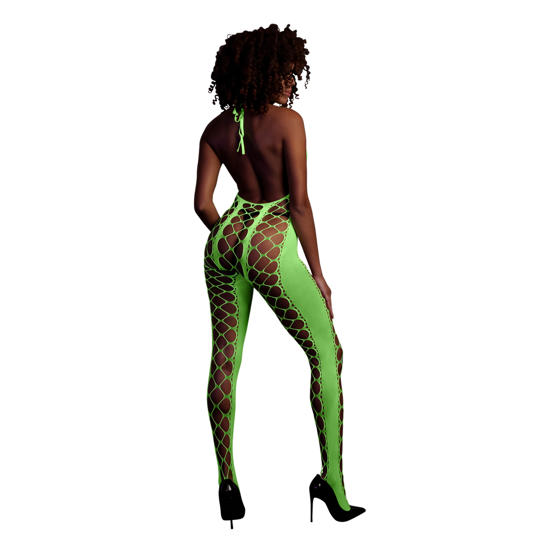 Bodystocking s vázacím límcem - Jedna velikost - Neonově Zelená