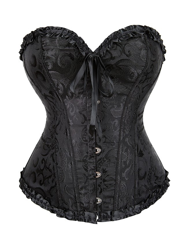 12 Pieces Soft Steel Bones Black Sexy Jacquard Palace Style Corset