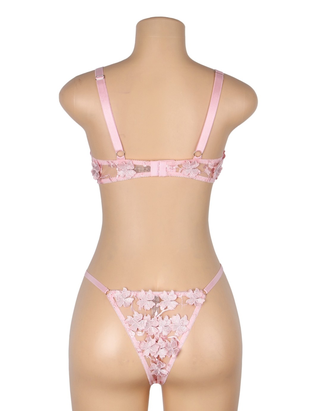 Pink Sexy Floral Mesh Embroidery Lace Bra Set