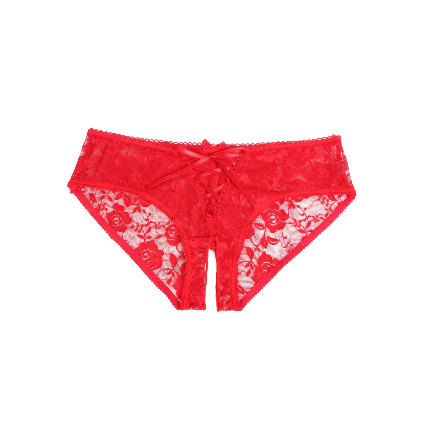 Red Open Crotch Strappy Lace Thongs