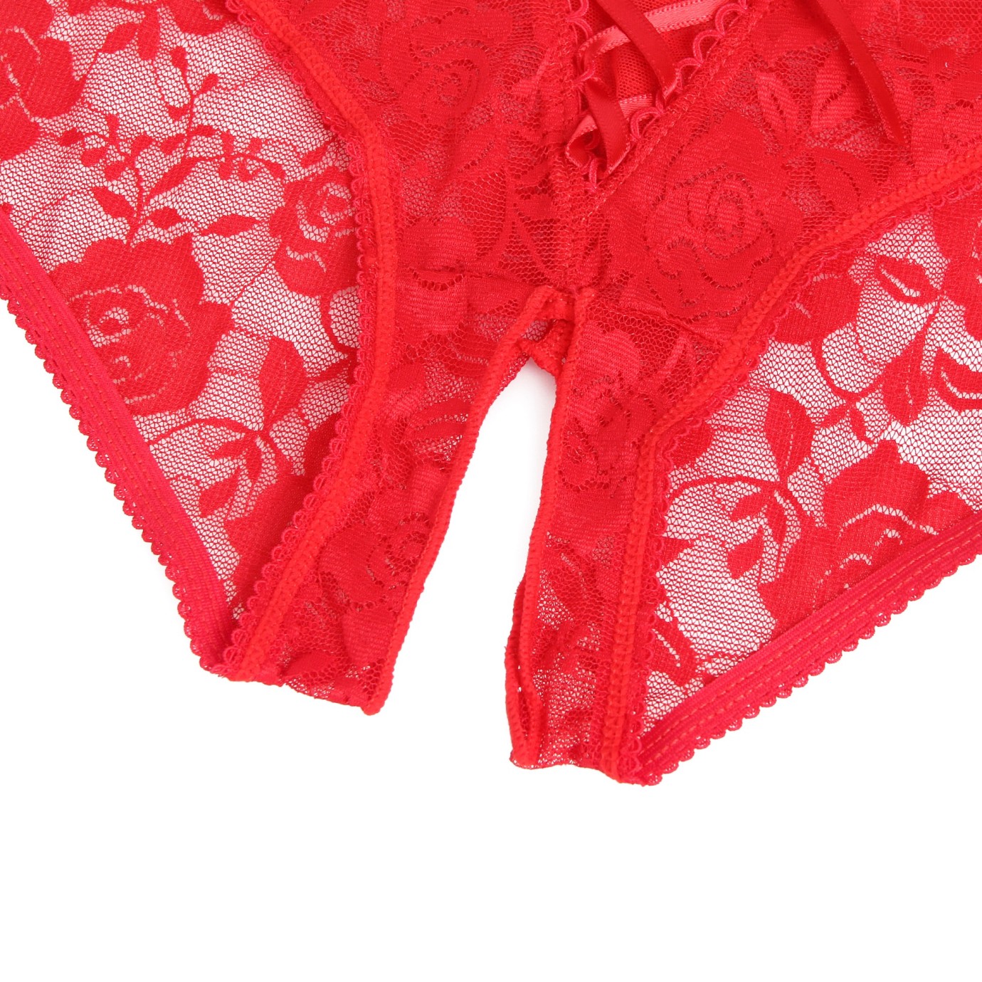 Red Open Crotch Strappy Lace Thongs