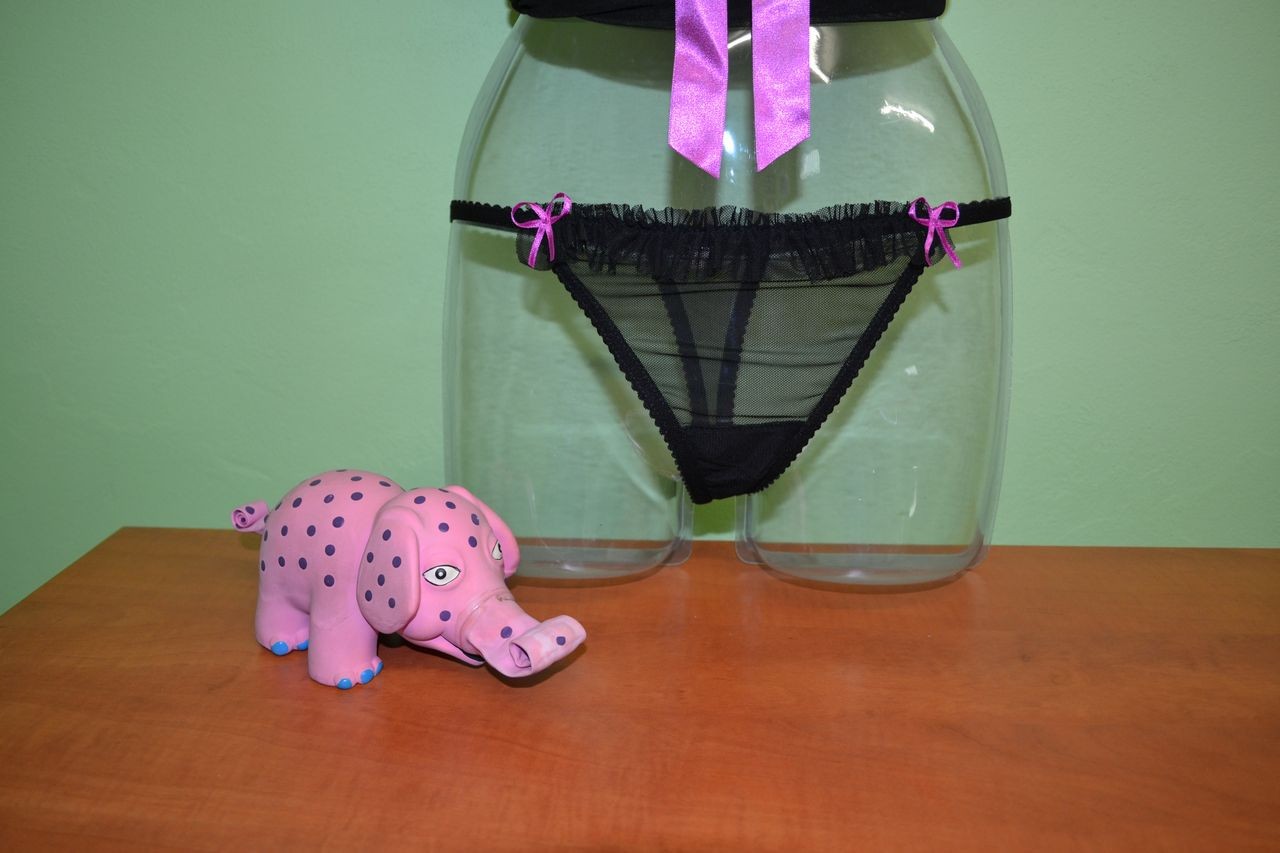 Košilka Klára černá s růžovou mašlí + tanga