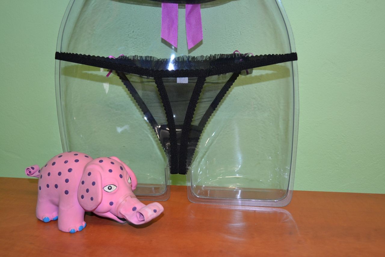 Košilka Klára černá s růžovou mašlí + tanga