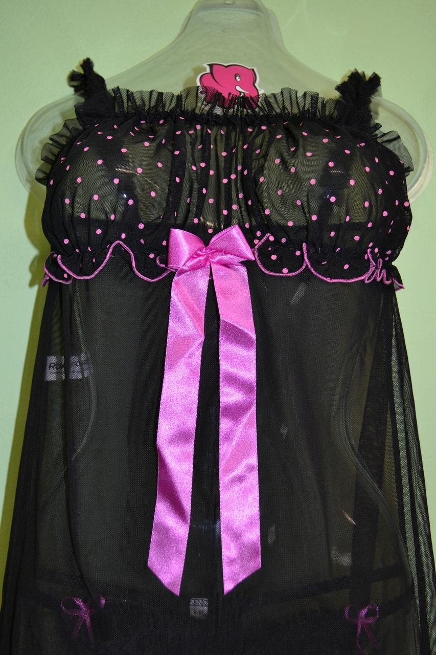 Košilka Klára černá s růžovou mašlí + tanga