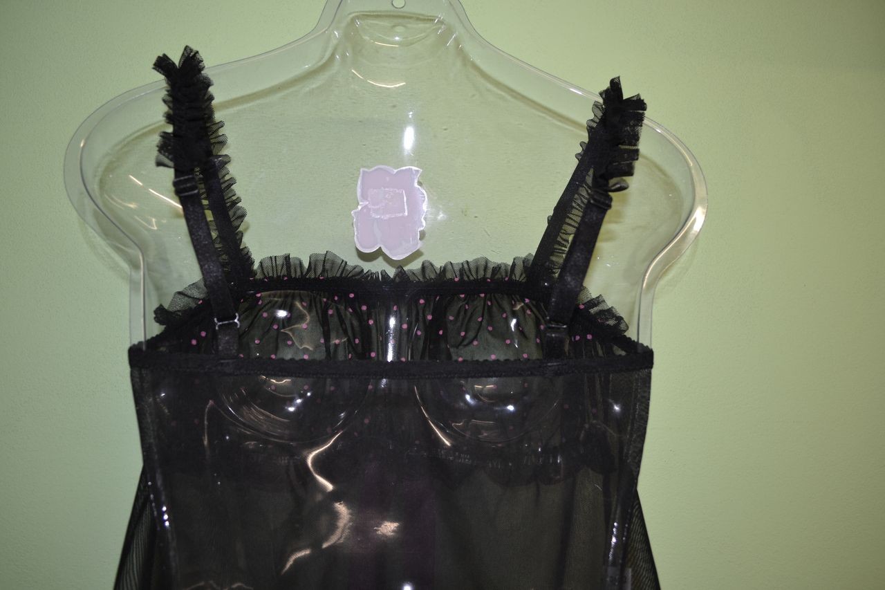 Košilka Klára černá s růžovou mašlí + tanga