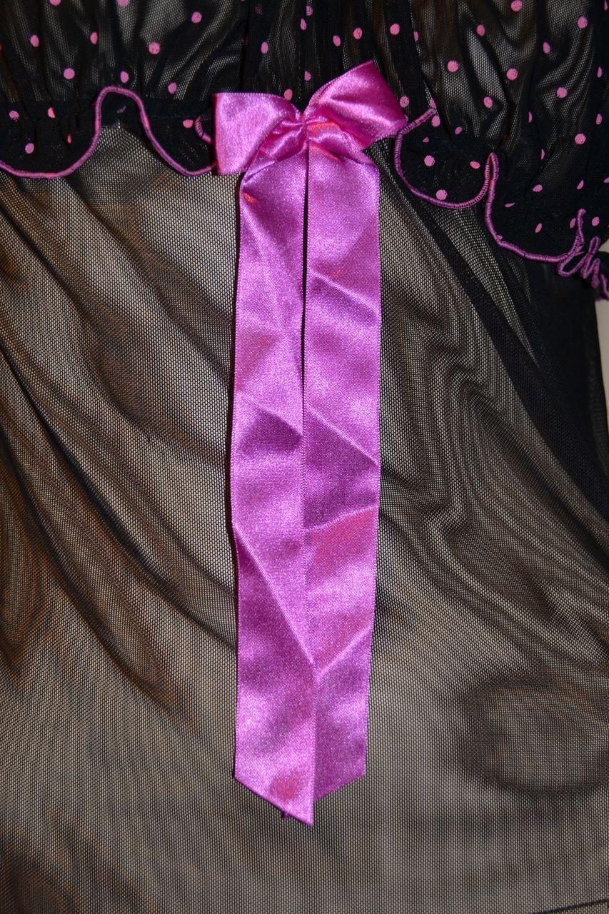 Košilka Klára černá s růžovou mašlí + tanga