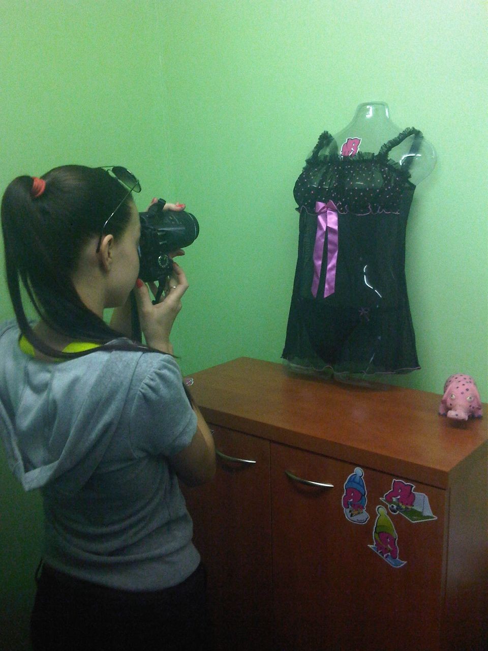 Košilka Klára černá s růžovou mašlí + tanga