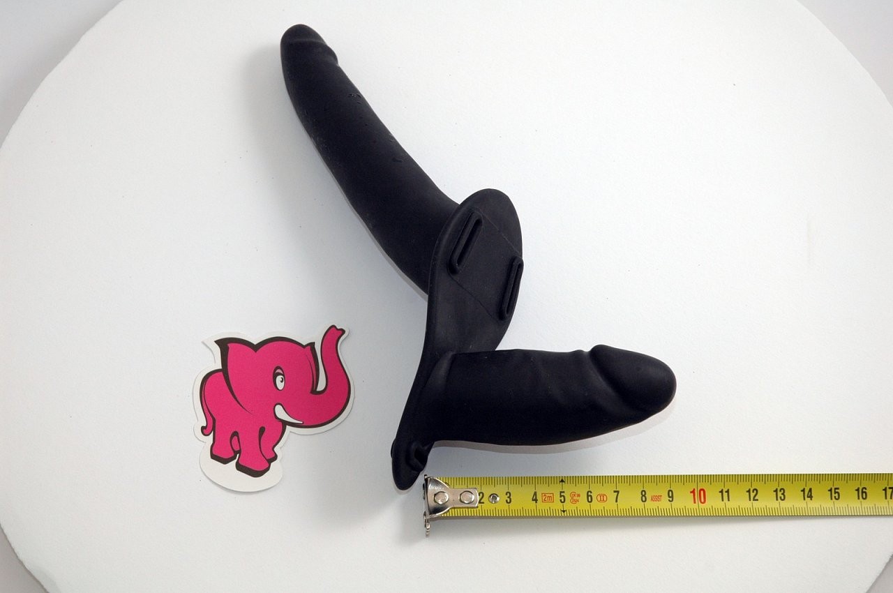 Připínací penis Double Black - rozměry