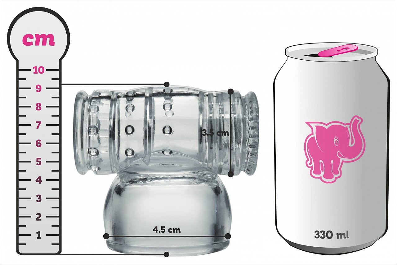 Cock Stroker – násada na masážní vibrátor, s plechovkou