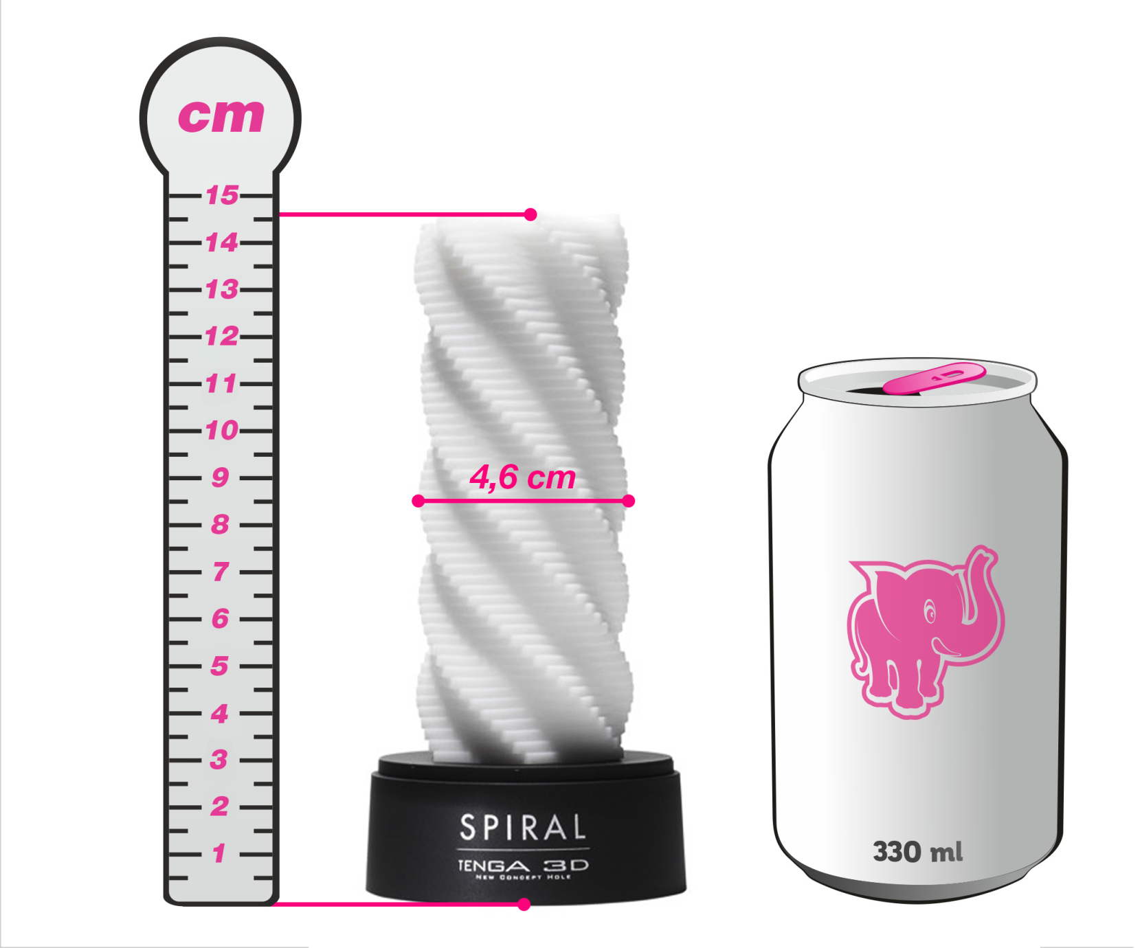 Tenga 3D Spiral masturbátor, rozměry v porovnání s plechovkou