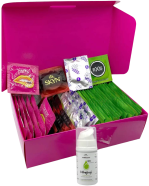 Sada vroubkovaných kondomů – Stimulation pack (72 ks) + SE hřejivý lubrikační gel 15 ml + erekční kroužek