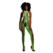 Bodystocking s vázacím límcem - Jedna velikost - Neonově Zelená