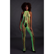 Bodystocking s vázacím límcem - Jedna velikost - Neonově Zelená