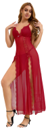 Red Sexy Mesh Lace Long Split Nightgown