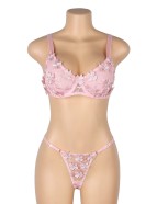 Pink Sexy Floral Mesh Embroidery Lace Bra Set
