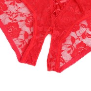 Red Open Crotch Strappy Lace Thongs