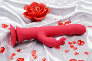 Rotační vibrátor s výběžkem na klitoris a přísavkou Aphrodite Bunny Twister (24 cm) + dárek ToyCleaner 75ml
