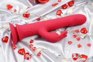 Rotační vibrátor s výběžkem na klitoris a přísavkou Aphrodite Bunny Twister (24 cm) + dárek ToyCleaner 75ml
