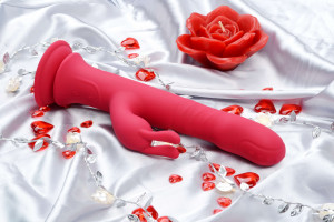 Rotační vibrátor s výběžkem na klitoris a přísavkou Aphrodite Bunny Twister (24 cm) + dárek ToyCleaner 75ml
