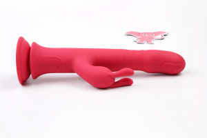 Rotační vibrátor s výběžkem na klitoris a přísavkou Aphrodite Bunny Twister (24 cm) + dárek ToyCleaner 75ml