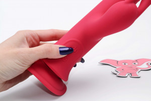 Rotační vibrátor s výběžkem na klitoris a přísavkou Aphrodite Bunny Twister (24 cm) + dárek ToyCleaner 75ml