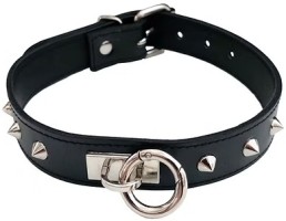 ROUGE Leather Thin O-Ring Studded Collar with Detachable O-Ring