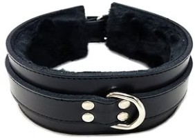 ROUGE Black Leather Collar with black Faux Fur Lining