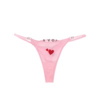 Pink Mesh Heart Embroidered Sexy Women Thong XS-M