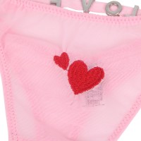Pink Mesh Heart Embroidered Sexy Women Thong XS-M