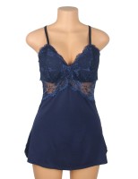 Blue Sexy Modal Lace Backless Nightdress
