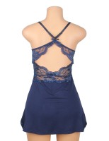 Blue Sexy Modal Lace Backless Nightdress