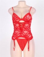 Red Lace Round Open Back Teddy Lingerie 2XL