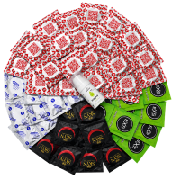 Sada vroubkovaných kondomů – Stimulation pack (72 ks) + SE hřejivý lubrikační gel 15 ml