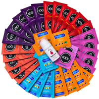 Sada ochucených kondomů – Tasty pack (72 ks) + SE malinový lubrikační gel 15 ml