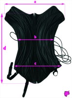 Kožený korzet na zip – rozměry zepředu