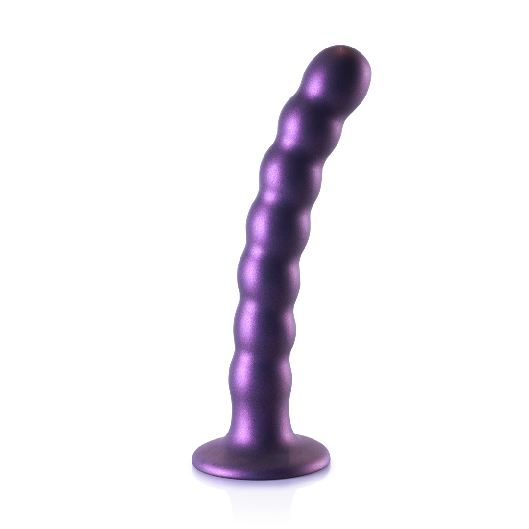 Korálkované silikonové dildo na bod G - 16,5 cm - metalická fialová
