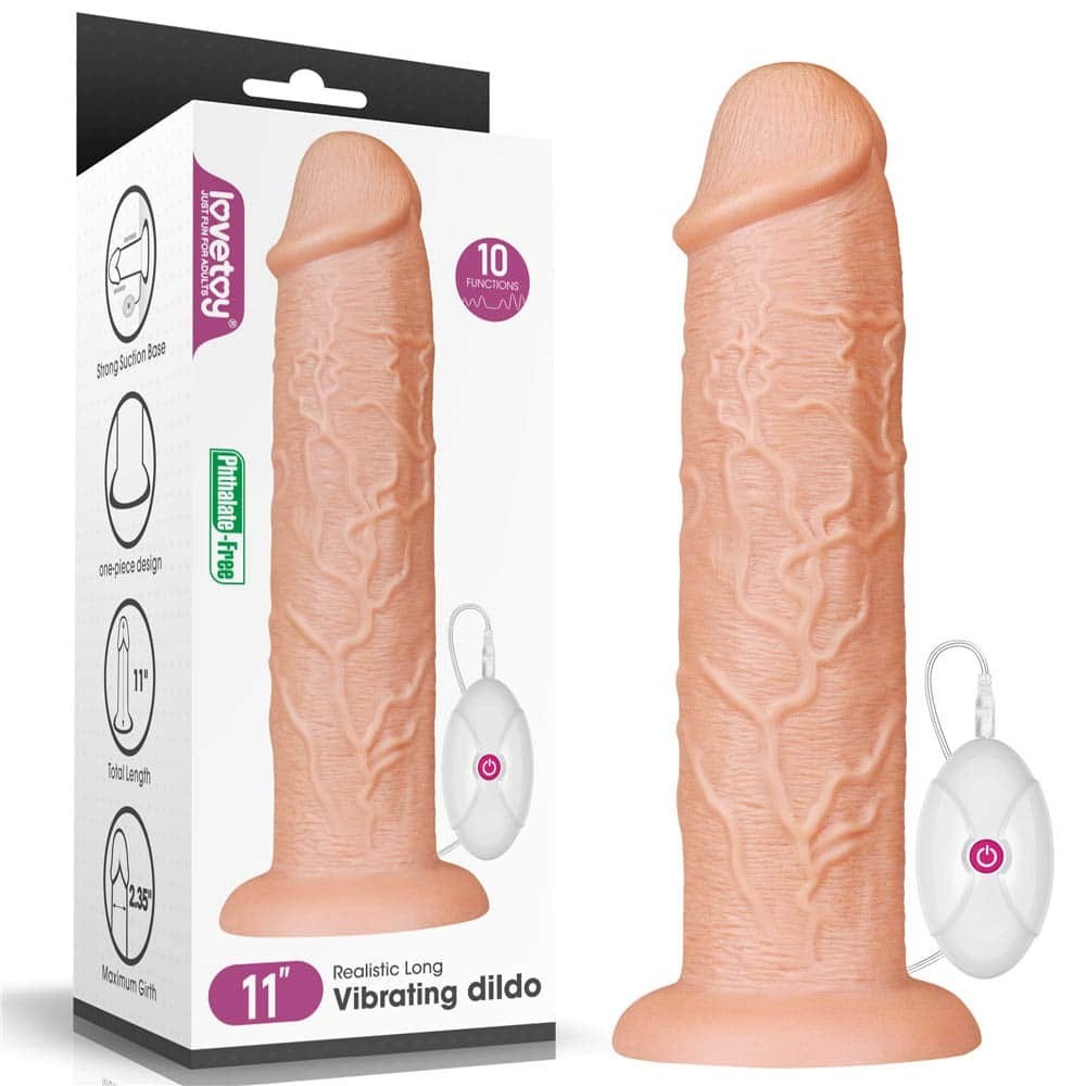 LoveToy Realistické dlouhé vibrační dildo 28 cm tělové